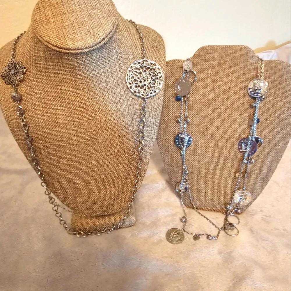 2 Silver Color Metal Necklaces